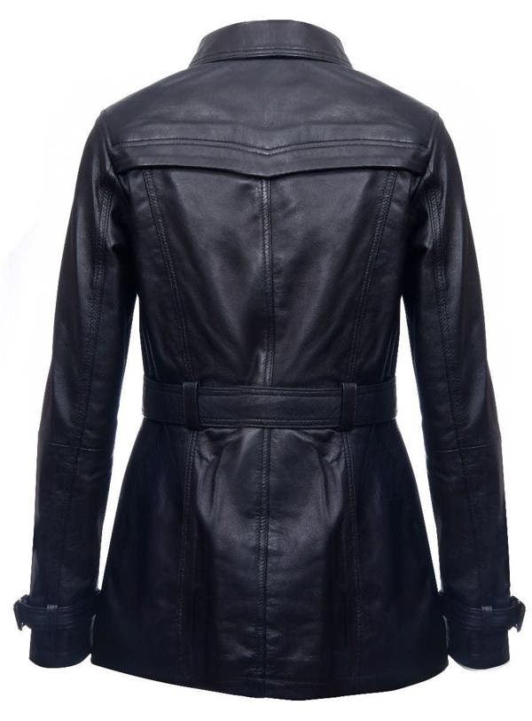 Womens Mid Length Leather Trench Coat -Oakham - Upperclass Fashions 