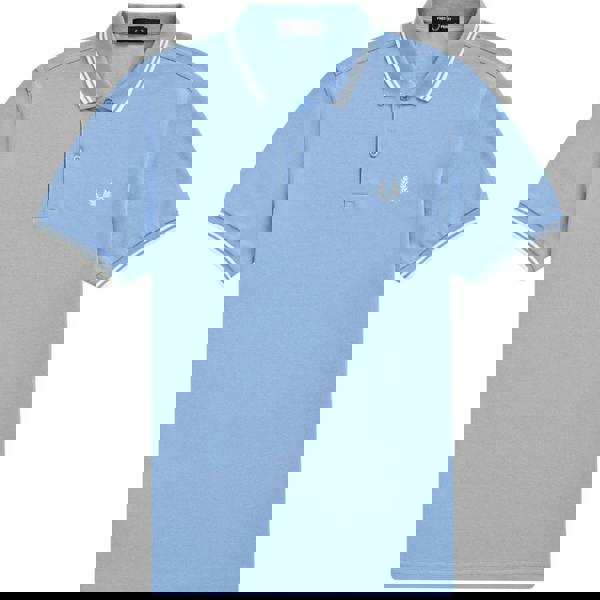 Fred Perry Mens Rib Knit Collared Polo Shirt - Sky Blue - 