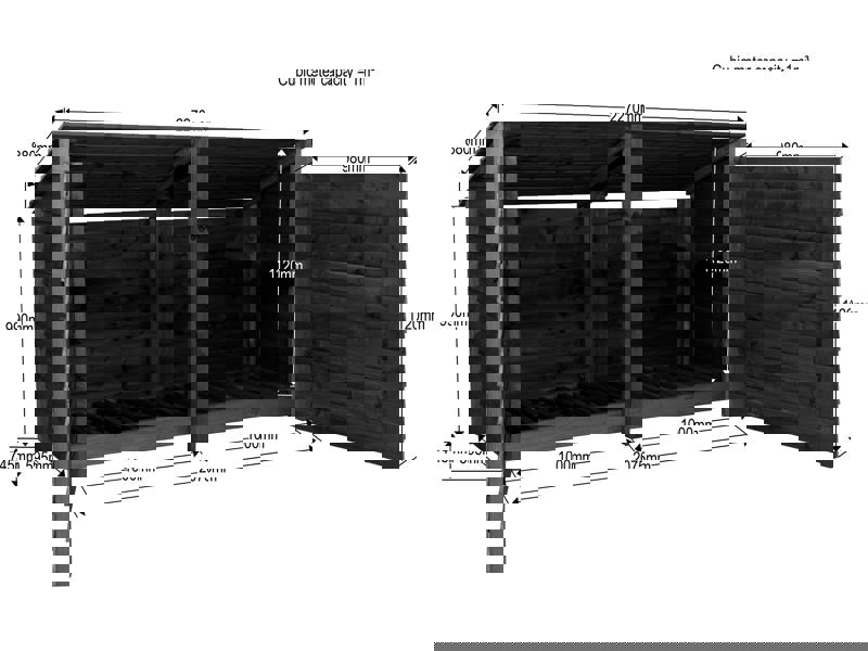 Arbor Garden Solutions Wooden Log Store (Roof Sloping Back) with Doors W-227cm, H-126cm or 180cm, D-88cm