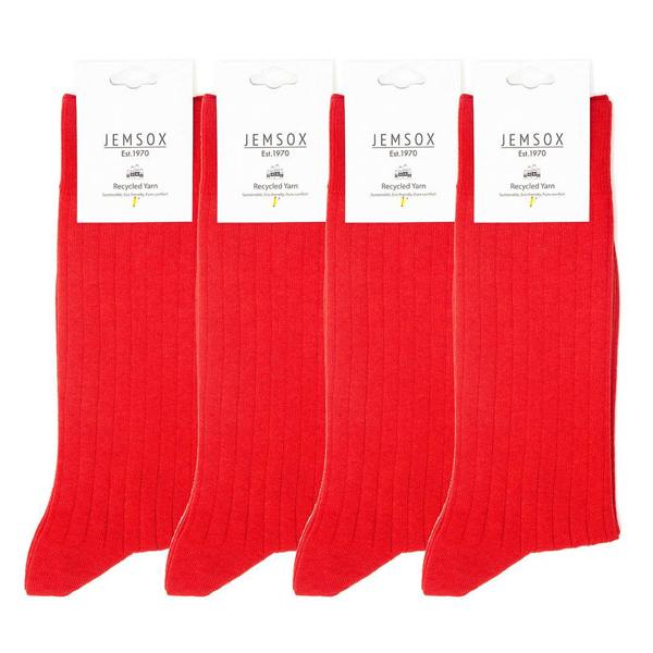 Jemsox 4 Pack - Premium Fine Ribbed Men’s Wedding & Formal Socks – Crimson Red