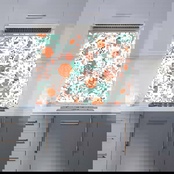 Warren Reed - Designer Orange Floral Pattern Kitchen Splashback