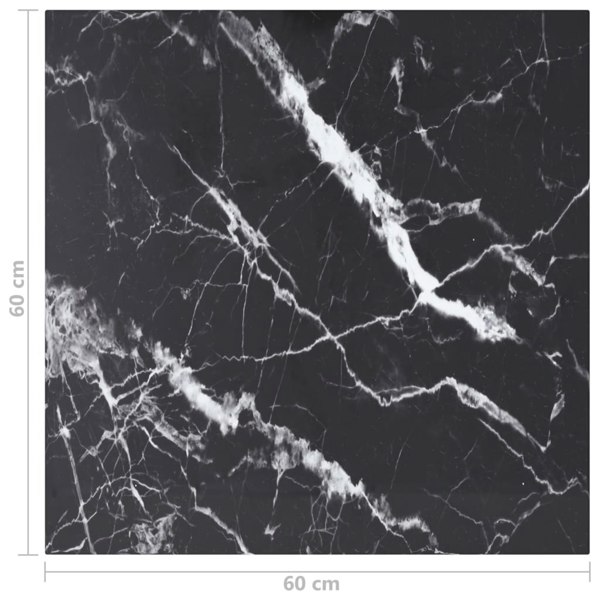 Berkfield Table Top Black 60x60 cm 6 mm Tempered Glass with Marble Design