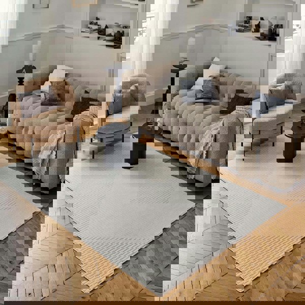 Geometric Living Room rug, cream colour, stain-resistant and non-shedding