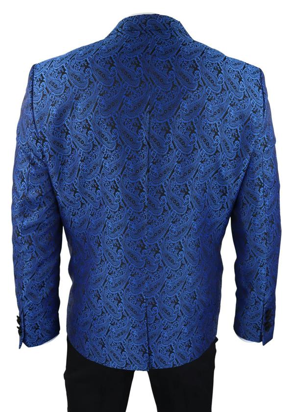TruClothing Mens Blue Tuxedo Blazer Waistcoat Brocade Black Satin Paisley Dinner Jacket