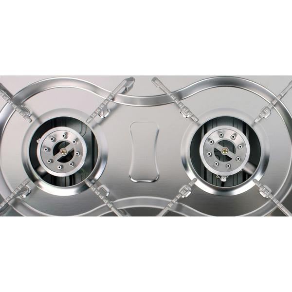 Close-up of two burners of portable gas cooker