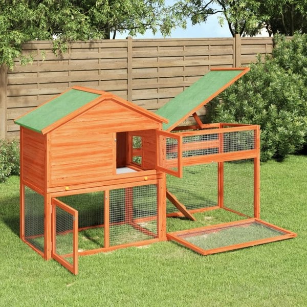Berkfield Rabbit Hutch Brown 185.5x60.5x109.5 cm Solid Wood Pine