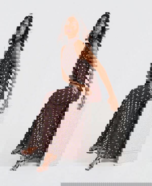 Chocolate Gold Foil Halter Maxi Dress