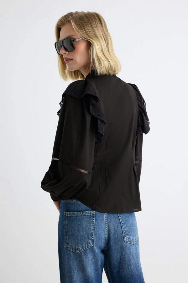 WOVCOR Ruffle Detail Boho Long Sleeve Shirt