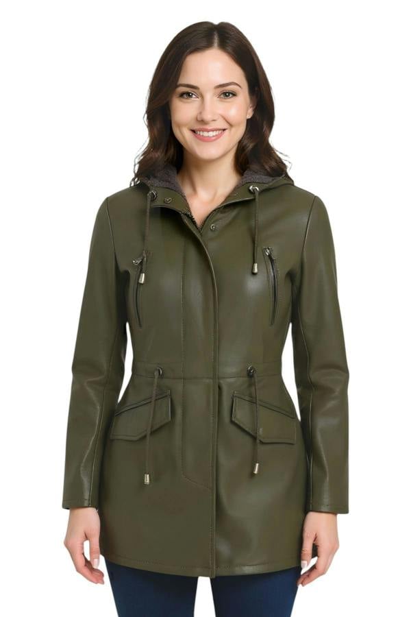 Infinity Leather Womens Leather Hooded Parka Jacket-Bucharest