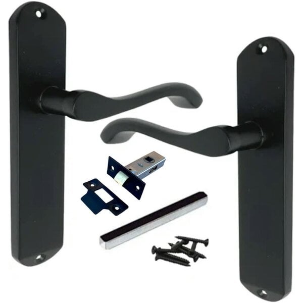 EDH Door Hardware Matt Black Cadenza Victorian Scroll Lever Latch Door Handle Set with Tubular Latch – 178mm x 38mm