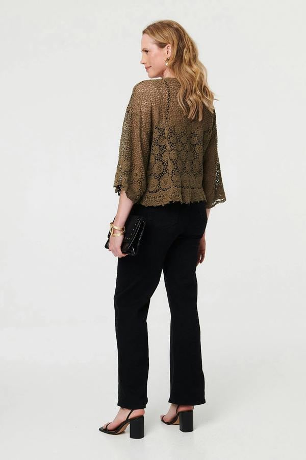 Olive | Crochet Textured Open Front Cardigan