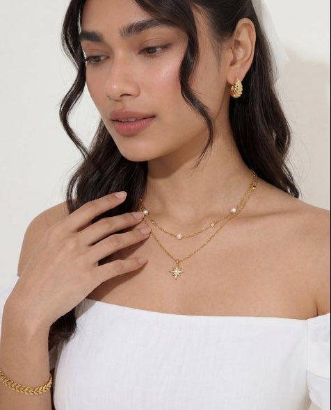 Elk & Bloom 14K Gold Double Star Satellite Pendant Necklace