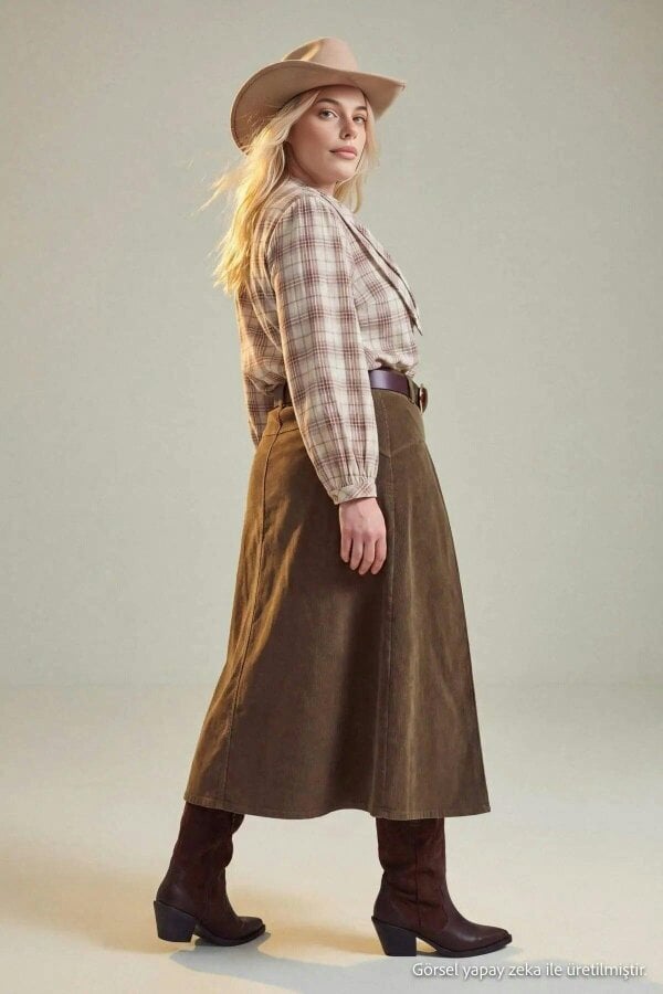 WOVCOR High Waisted Pleated Midi A-Line Skirt