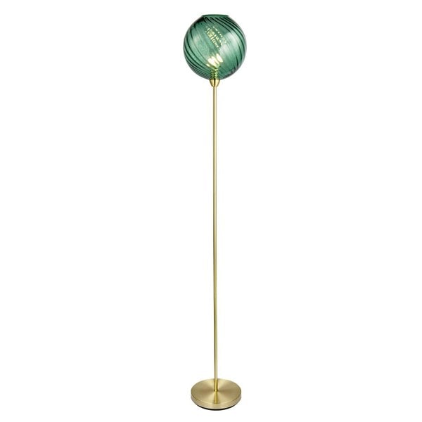 Designer Chic Floor Lamp with Brushed Gold Base and Emerald Green Glass Shade Image 1