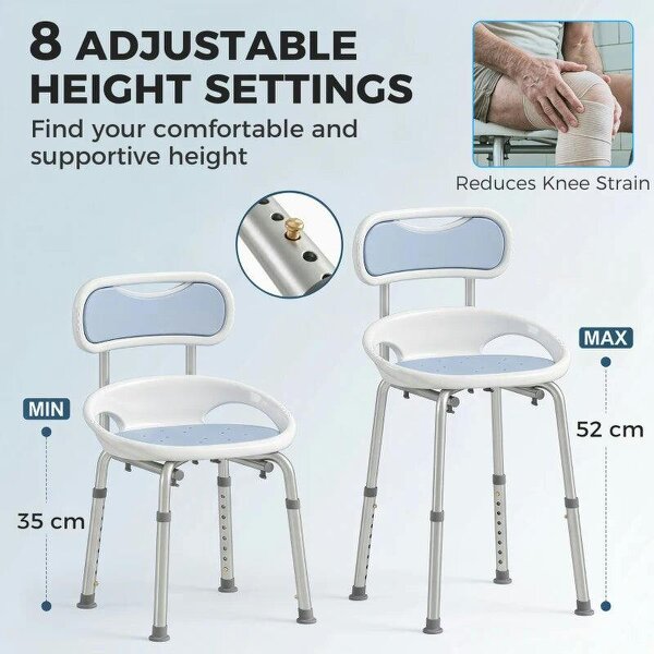 Shower Chair with Padded Seat Adjustable Height Shower Stool Bath Seat with Back and Anti-Slip Feet