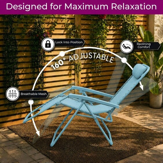 Neo Sky Blue Zero Gravity Recliner Garden Sun Loungers Set Of Two