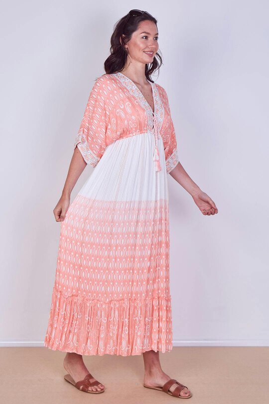 Boho Embroidered Maxi Dress with Tassel Tie – One Size (UK 8–14)