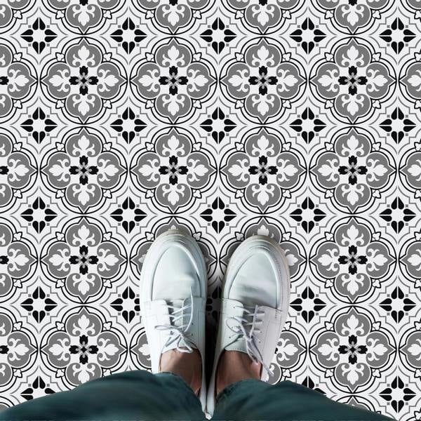 WALPLUS WFS6018 - Seamless Antique Floral Tiles Design Floor Stickers 120cm x 60 cm