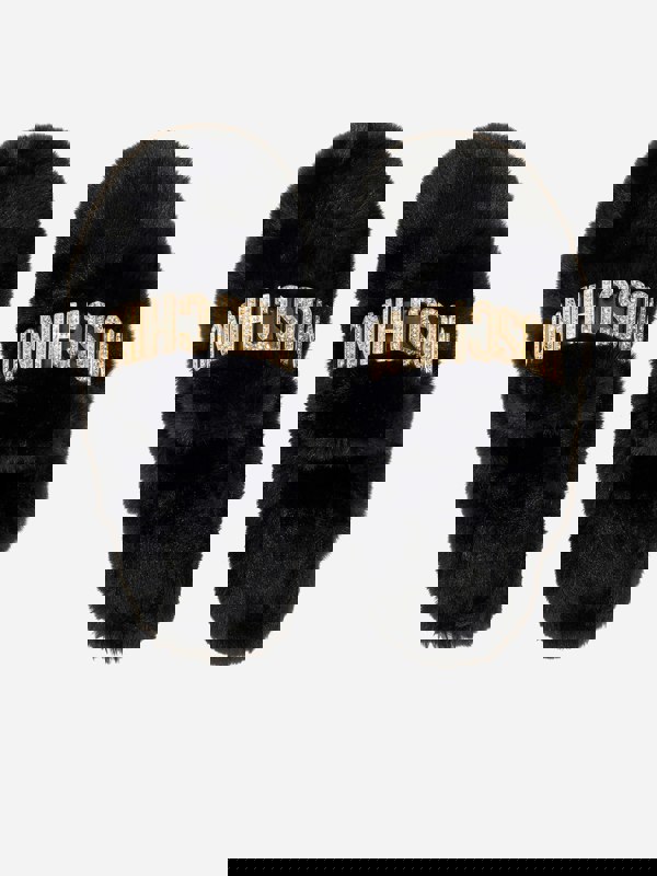 Moschino Kids Moschino Girls Faux Fur Logo Slippers in Black