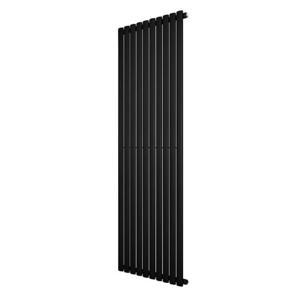 Sleek black oval single column radiator, 1800 x 600mm, featuring vertical bars with a smooth finish, ideal for modern interiors