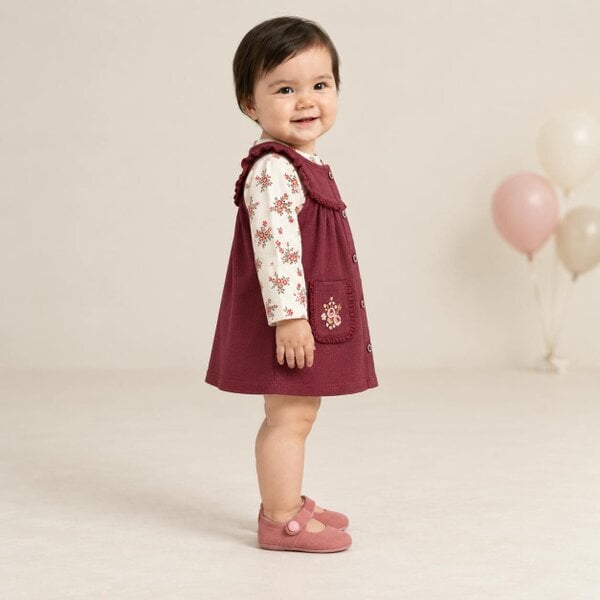 Mini Cuddles Floral Pinny with Top (Red & White)