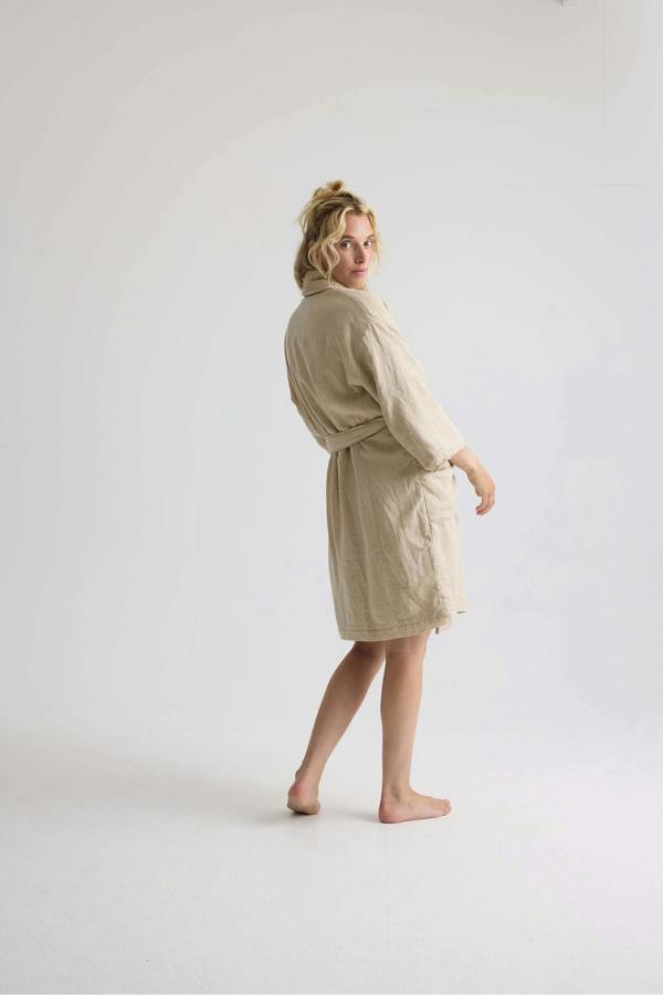 Pretty You London Short Terry Lined Linen Robe In Summer Sand