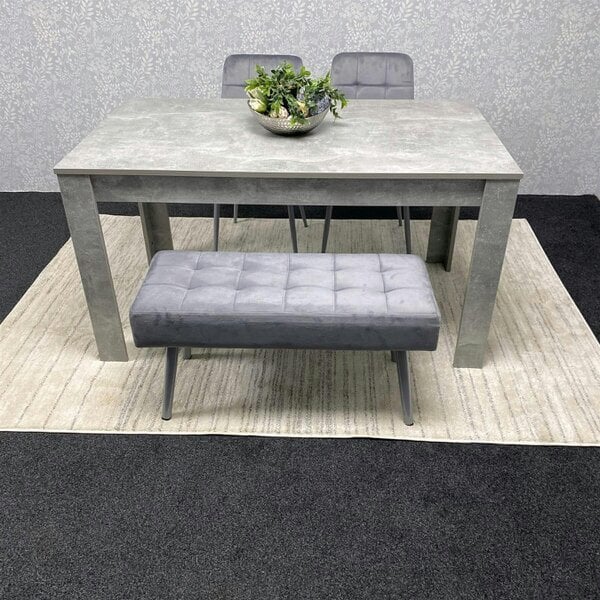 Kosy Koala Grey Wooden Dining Table Set with 2 Grey Velvet Chairs and 1 Grey Bench ? Dining Room Furniture