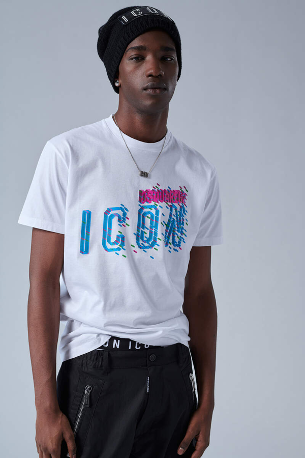 Dsquared2 Icons Pixel Logo Cool Fit White T-Shirt