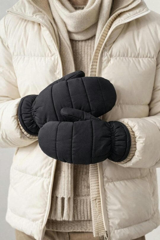 SVNX Quilted Bucket Hat & Quilted Mittens Set in Black