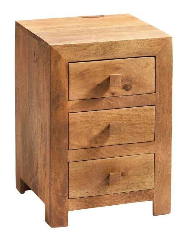 Wyld Haus Manila Light Mango Wood Modern 3 Drawer Bedside Table