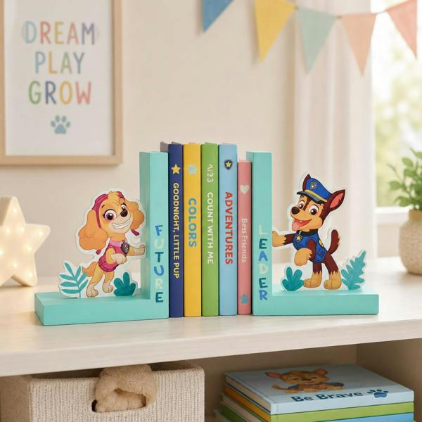 Widdop & Co Paw Patrol Skye and Chase Wooden Bookends Turquoise