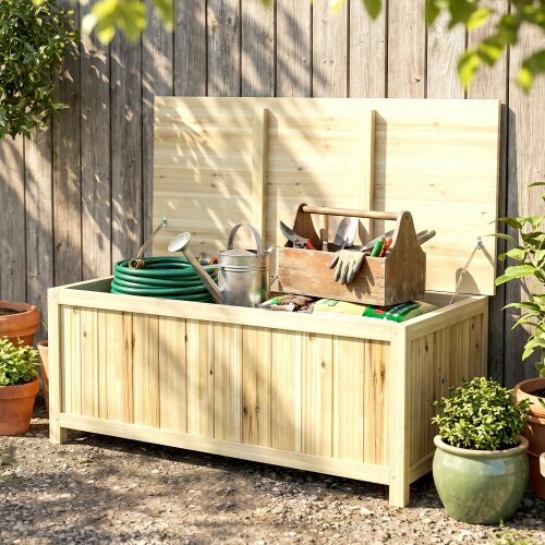 Outsunny 172 Litre Outdoor Storage Box, Wooden terrace Box, Natural