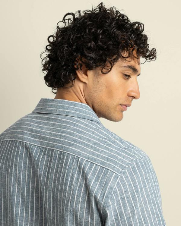 Larsson & Co Kare - Linen Blend Striped Short Sleeve Shirt