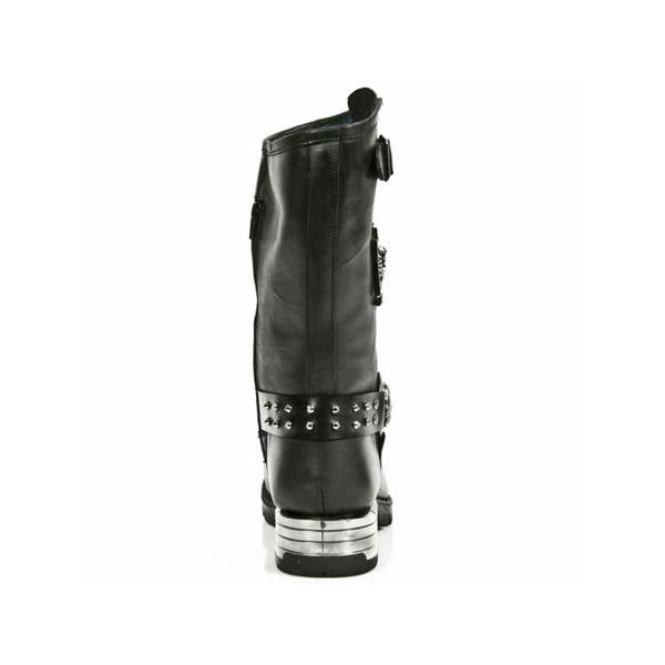 New Rock Men's Black Leather Gothic Cowboy Boots- MR030-S1