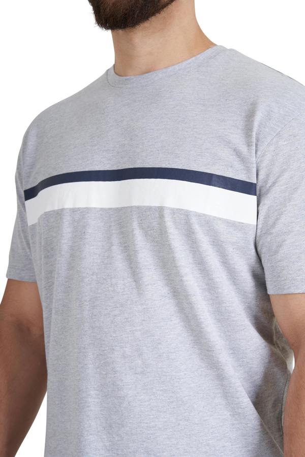Smart Living Mens Polycotton Stripe Tee and Short-Leg Bottom Pyjama Set - Grey/Navy