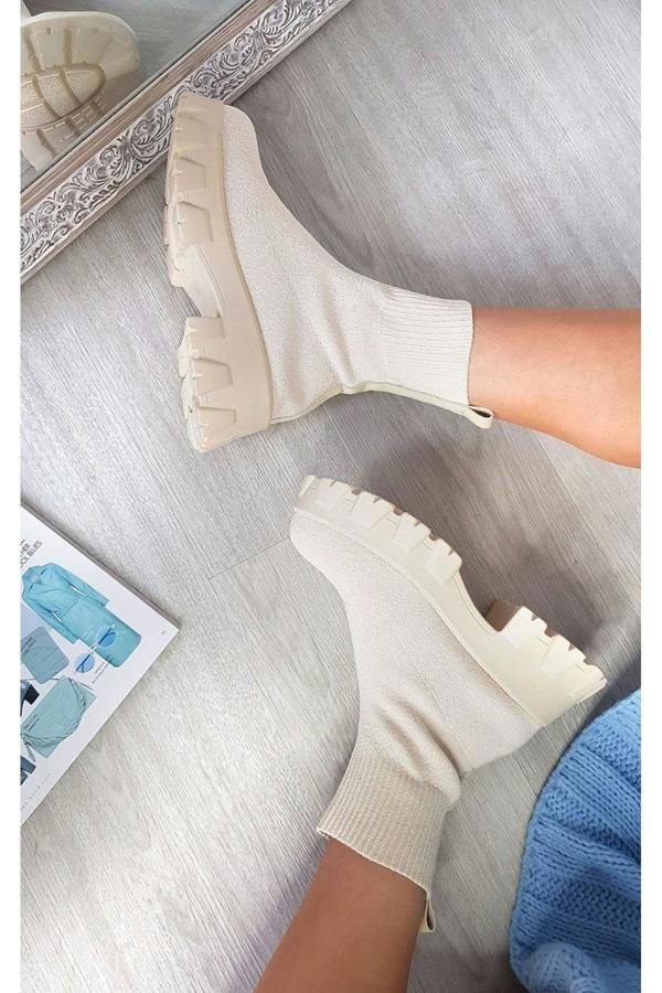 Lydia Chunky Sock Boots - Beige