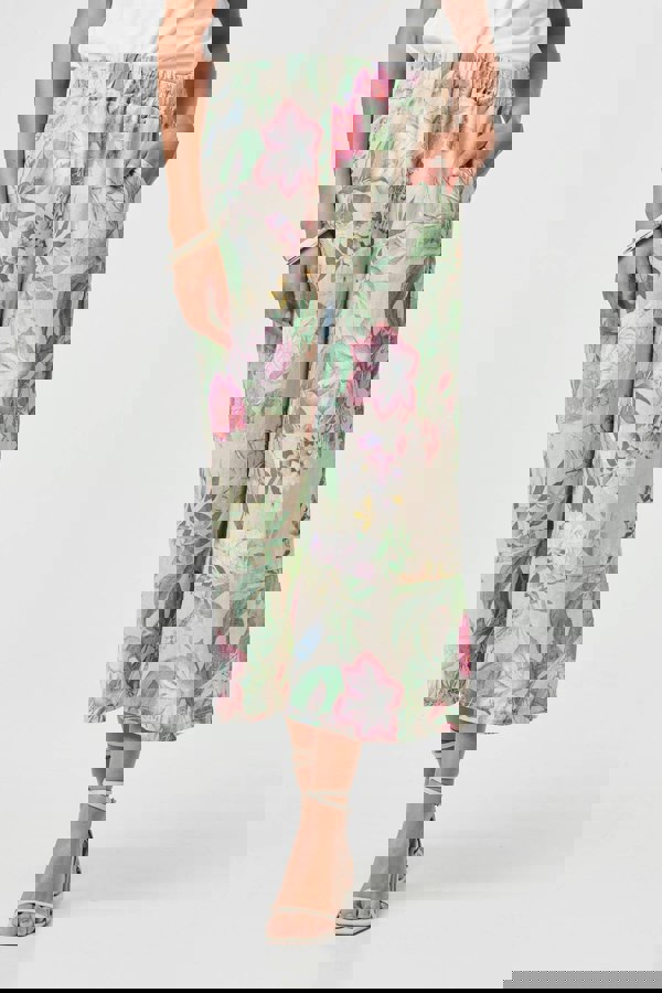 Beige | Floral Stretchy High Waist Crop Trousers
