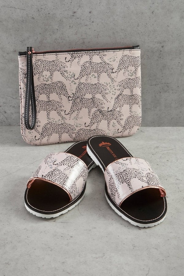 Leopard Printed Slide and Clutch Set - Sandals