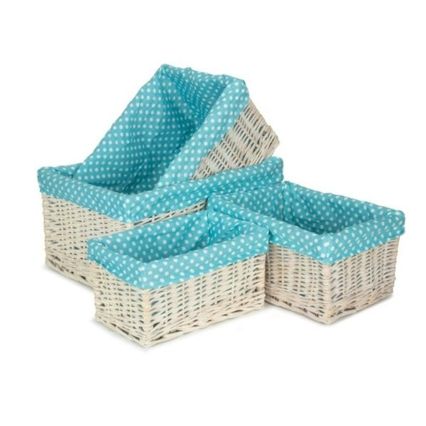 Blue Spotty Lined Wicker Open Storage Basket