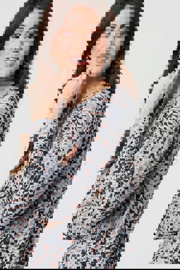 Beige | Animal Print Curve Hem Relaxed Top