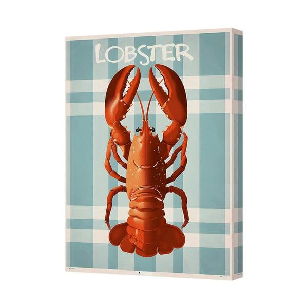 Benjamin Tate Design Lobster Canvas Art Print With Blue Checkered Background UK Made