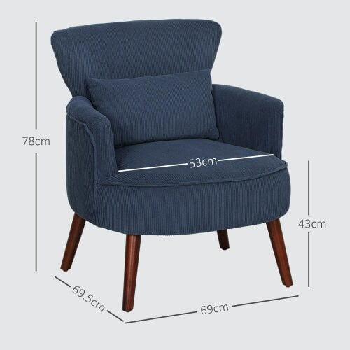 Wyld Haus Kesu Blue Corduroy Retro Style Accent Chair Dark Wooden Angled Legs