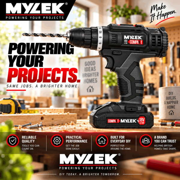 Mylek 18V Cordless Li-ion Drill And 13 Piece Accessory Set