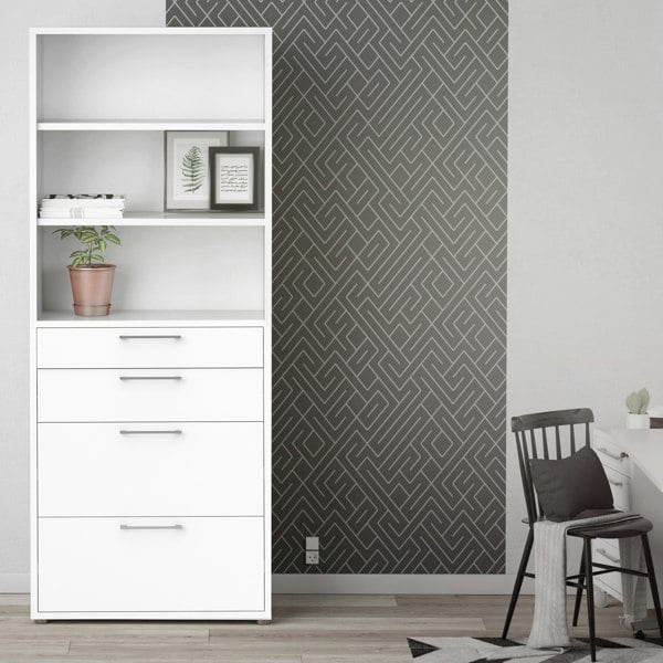 Furniture To Go Prima Bookcase 2 Shelves with 2 Drawers 2 File Drawers in White