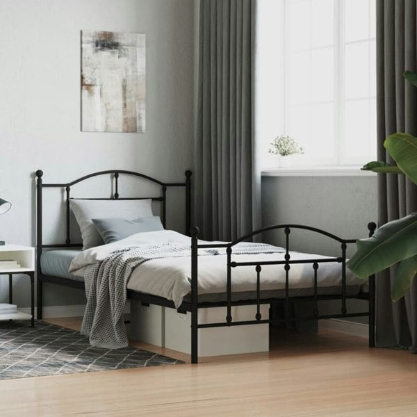 Berkfield Metal Bed Frame with Headboard and Footboard Black 100x200 cm