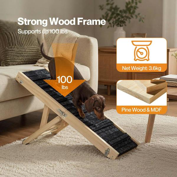 Skylos Dog Ramp Adjustable Folding 4 Heights Non Slip for Small Pets Natural