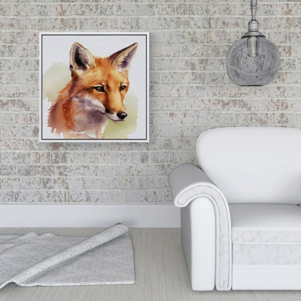 Warren Reed Fox Watercolour Framed Canvas