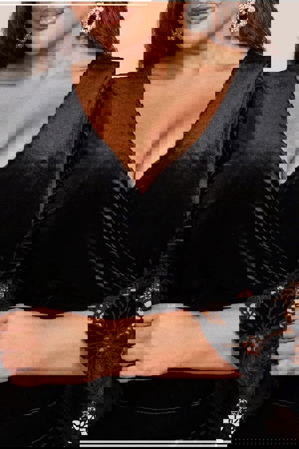 Crochet Velvet Wrap Midi Dress - Black DR4483PLUS