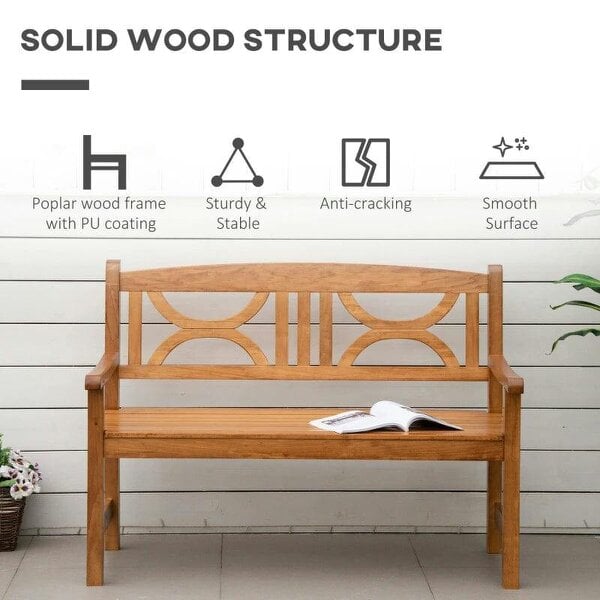 2-Seater Wooden Garden Bench Outdoor Patio Loveseat for Yard, Lawn, Porch, Natural