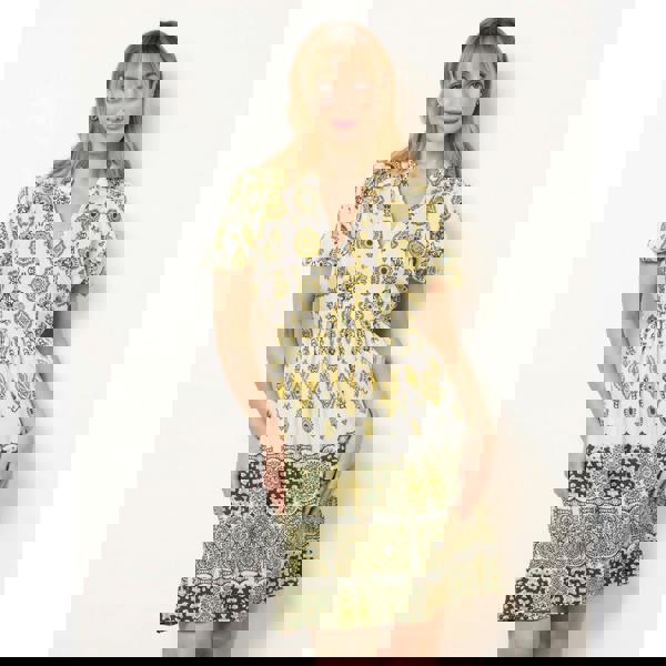 Blue Vanilla Abstract Print Button Front Mini Dress